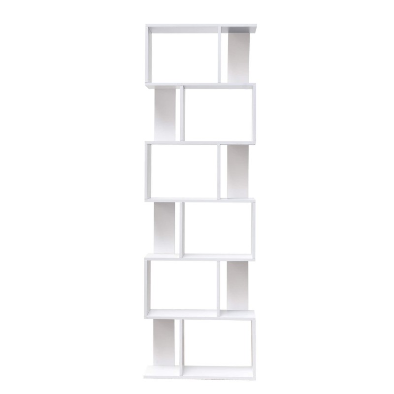 Rebecca Mobili Modern White Bookcase with 6 Wooden Shelves for Office Living Room