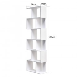 Rebecca Mobili Modern White Bookcase with 6 Wooden Shelves for Office Living Room