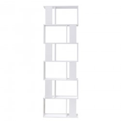 Rebecca Mobili Modern White Bookcase with 6 Wooden Shelves for Office Living Room