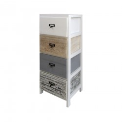 Rebecca Mobili Commode 4 Tiroirs Bois Blanc Beige Gris Monté 79x30x24