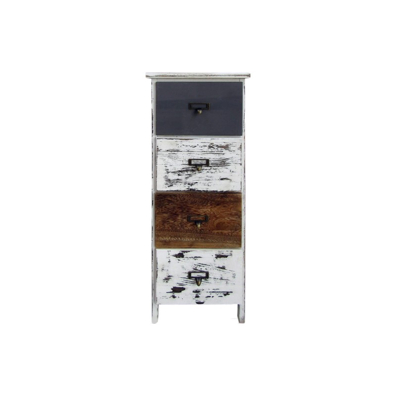 Rebecca Mobili Commode 4 Tiroirs Bois Rétro Blanc Gris Marron 74x28x28