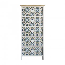 Rebecca Mobili Cassettiera 5 Cassetti Moderna Legno Chiaro Bianco Blu 93x40x30