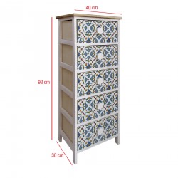 Rebecca Mobili Cassettiera 5 Cassetti Moderna Legno Chiaro Bianco Blu 93x40x30