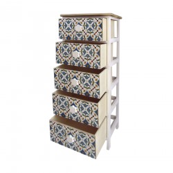 Rebecca Mobili Cassettiera 5 Cassetti Moderna Legno Chiaro Bianco Blu 93x40x30