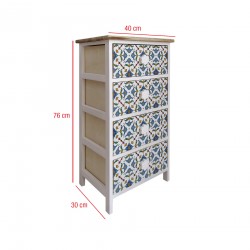 Rebecca Mobili Chest of 4 Drawers Majolica Wood Light White Blue 76x40x30