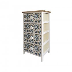 Rebecca Mobili Cassettiera 4 Cassetti Maioliche Legno Chiaro Bianco Blu 76x40x30