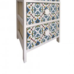 Rebecca Mobili Cassettiera 4 Cassetti Maioliche Legno Chiaro Bianco Blu 76x40x30