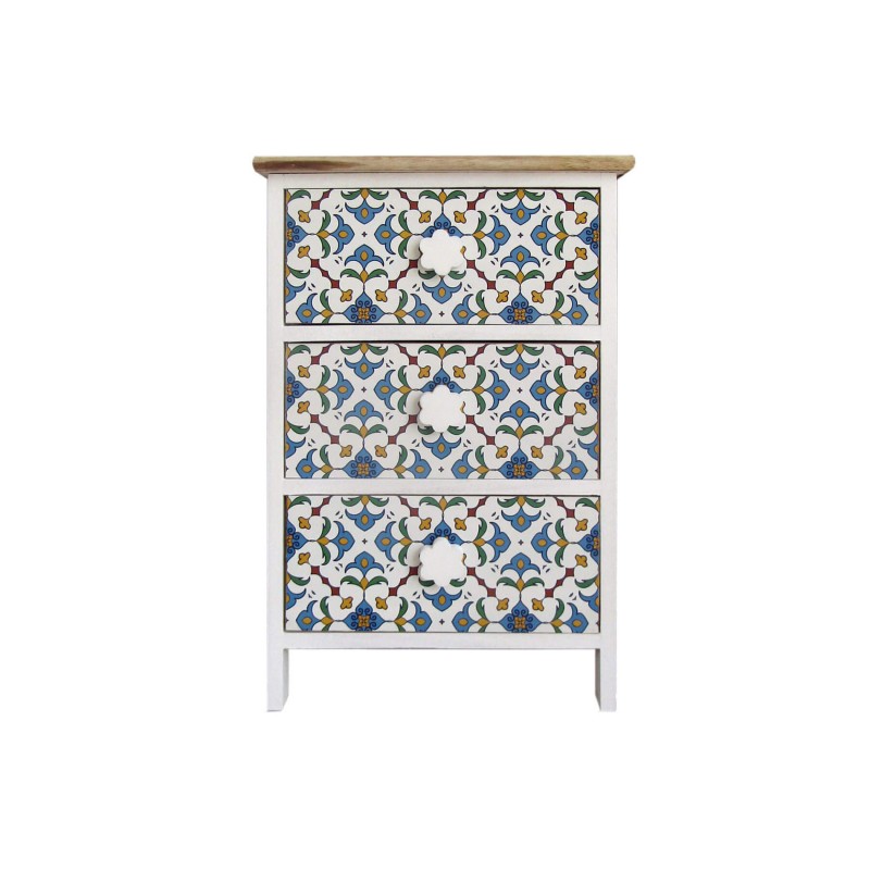 Rebecca Mobili Bedside Table 3 Drawers White Majolica Wood 60x40x30