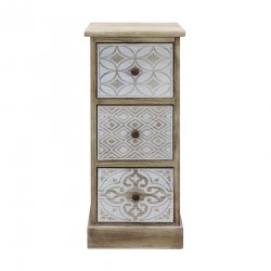 Rebecca Mobili Table de Chevet 3 Tiroirs Bois Beige Blanc Rétro Compacte 63x29x25