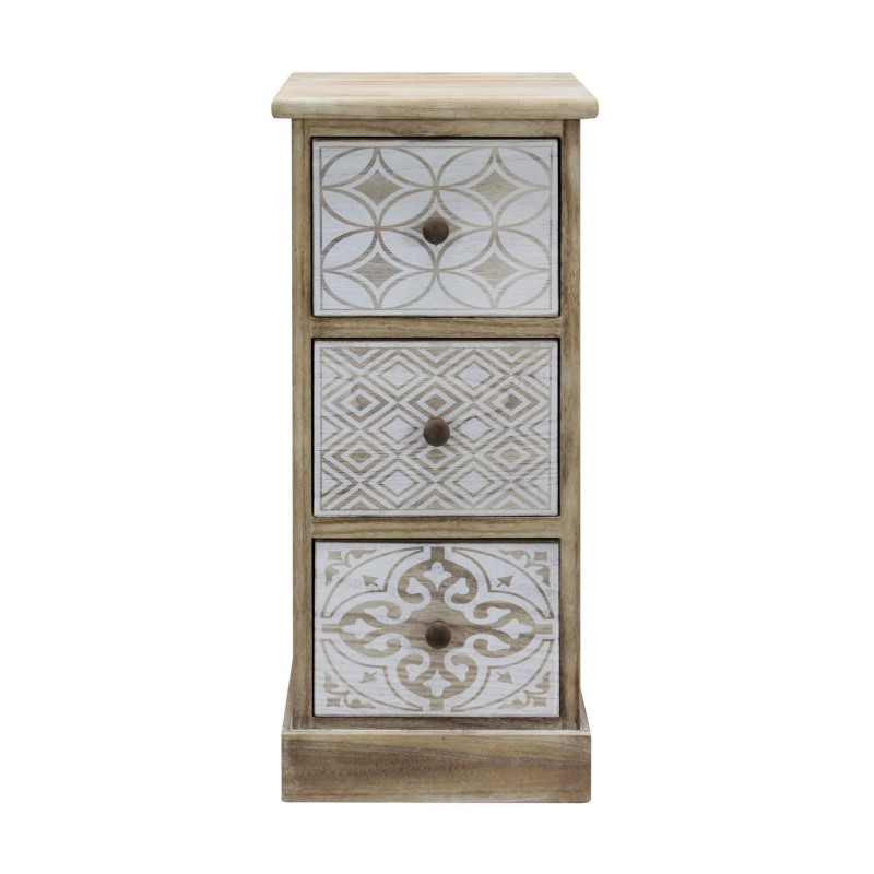 Rebecca Mobili Table de Chevet 3 Tiroirs Bois Beige Blanc Rétro Compacte 63x29x25