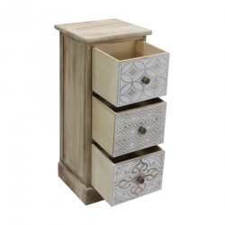 Rebecca Mobili Table de Chevet 3 Tiroirs Bois Beige Blanc Rétro Compacte 63x29x25