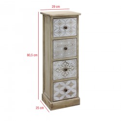 Rebecca Mobili Cassettiera Stretta Legno Bianco Beige Shabby 80,5x29x25