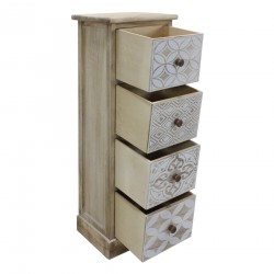 Rebecca Mobili Kleine Ladekast Smalle Organizer 4 Laden Wit Beige Hout Vintage Stijl Woondecoratie