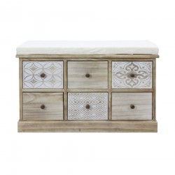 Rebecca Mobili Binnenbank Badkamerbank Paulowniahout Beige Wit Shabby Style Gestoffeerde Zitting Entree