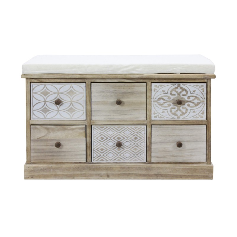 Rebecca Mobili Bench Chest of Drawers Beige 6 Drawers Padded Seat 49x77,5x35