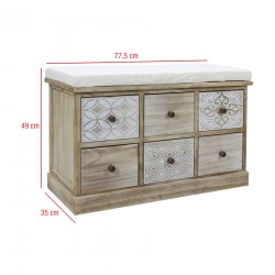 Rebecca Mobili Binnenbank Badkamerbank Paulowniahout Beige Wit Shabby Style Gestoffeerde Zitting Entree