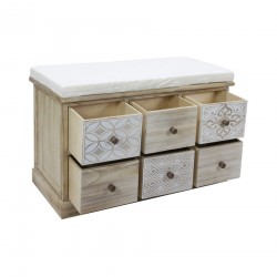 Rebecca Mobili Banc Commode Beige 6 Tiroirs Assise Rembourrée 49x77,5x35