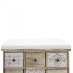 Rebecca Mobili Binnenbank Badkamerbank Paulowniahout Beige Wit Shabby Style Gestoffeerde Zitting Entree