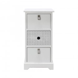 Rebecca Mobili Table De Chevet 3 Tiroirs Bois MDF Blanc Gris, Moderne Pour Salle de Bain 59.5x30x25 cm