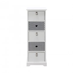 Rebecca Mobili Commode Étroite Table de Chevet Haute 5 Tiroirs Blanc Gris Moderne Bois 93x30x25 cm