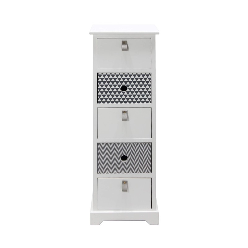 Rebecca Mobili Cassettiera Alta con 5 Cassetti in Legno Bianco Moderna Ingresso 93x30x25 cm