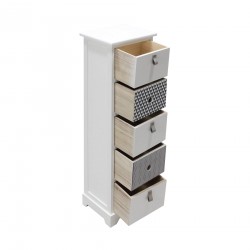 Rebecca Mobili High Chest of Drawers with 5 Drawers in White Wood Modern Entrance 93x30x25 cm