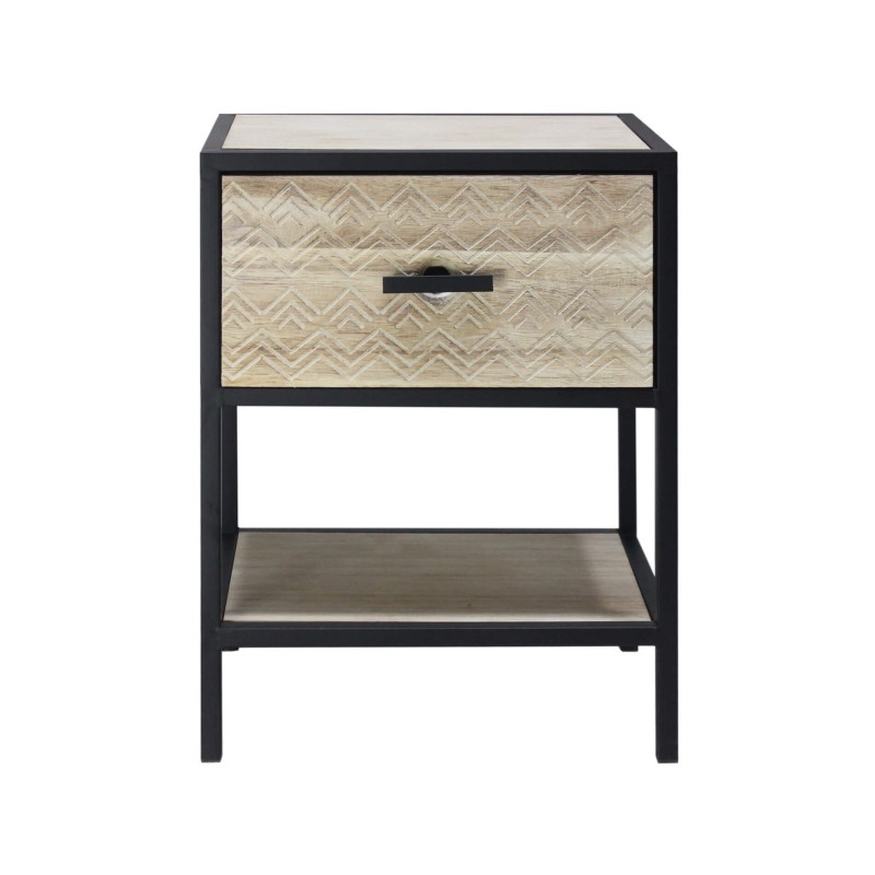 Rebecca Mobili Bedside table with Wood and Metal Drawer Shelf for Bedroom 47,5x35x25 cm