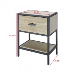 Rebecca Mobili Bedside table with Wood and Metal Drawer Shelf for Bedroom 47,5x35x25 cm