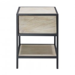 Rebecca Mobili Table de Chevet Avec Étagère, Meuble de Chambres Métal et Bois,Beige Noir 1 Tiroir 47.5x35x25 cm