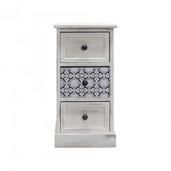 Rebecca Mobili Table de Chevet 3 Tiroirs,Petite Commode en Bois MDF, Blanc GrisShabby 59.5x30x25 cm