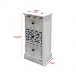 Rebecca Mobili Blue and White Wood Nightstand with 3 Drawers Shabby Chic Bedroom 59,5x30x25 cm