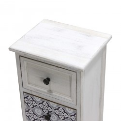 Rebecca Mobili Comodino in Legno Bianco e Blu con 3 Cassetti Camera da Letto Shabby Chic 59,5x30x25 cm