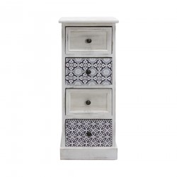 Rebecca Mobili Commode Table de Chevet Étroite Bois MDF Blanc Gris 4 Tiroirs Vintage Entrée 76x30x25 cm