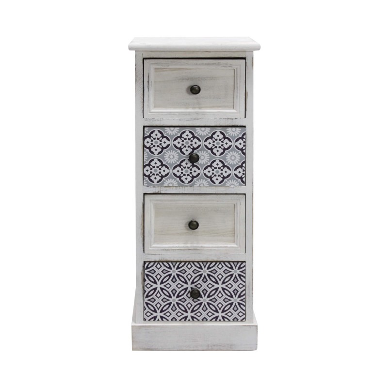 Rebecca Mobili Commode Table de Chevet Étroite Bois MDF Blanc Gris 4 Tiroirs Vintage Entrée 76x30x25 cm