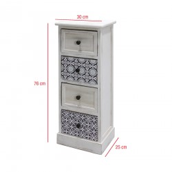 Rebecca Mobili Cassettiera in Legno Bianco e Blu con 4 Cassetti per Bagno Shabby Chic 76x30x25 cm