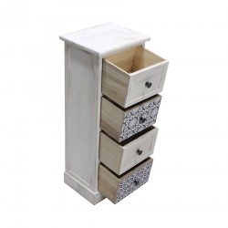 Rebecca Mobili Commode Table de Chevet Étroite Bois MDF Blanc Gris 4 Tiroirs Vintage Entrée 76x30x25 cm