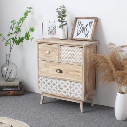 Rebecca Mobili Chest of Drawers 4 Drawers Light Wood Shabby Boho for Kitchen Entrance Hall