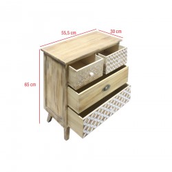 Rebecca Mobili Mobiletto Cassettiera 4 Cassetti in Legno Chiaro Shabby Boho per Cucina Ingresso