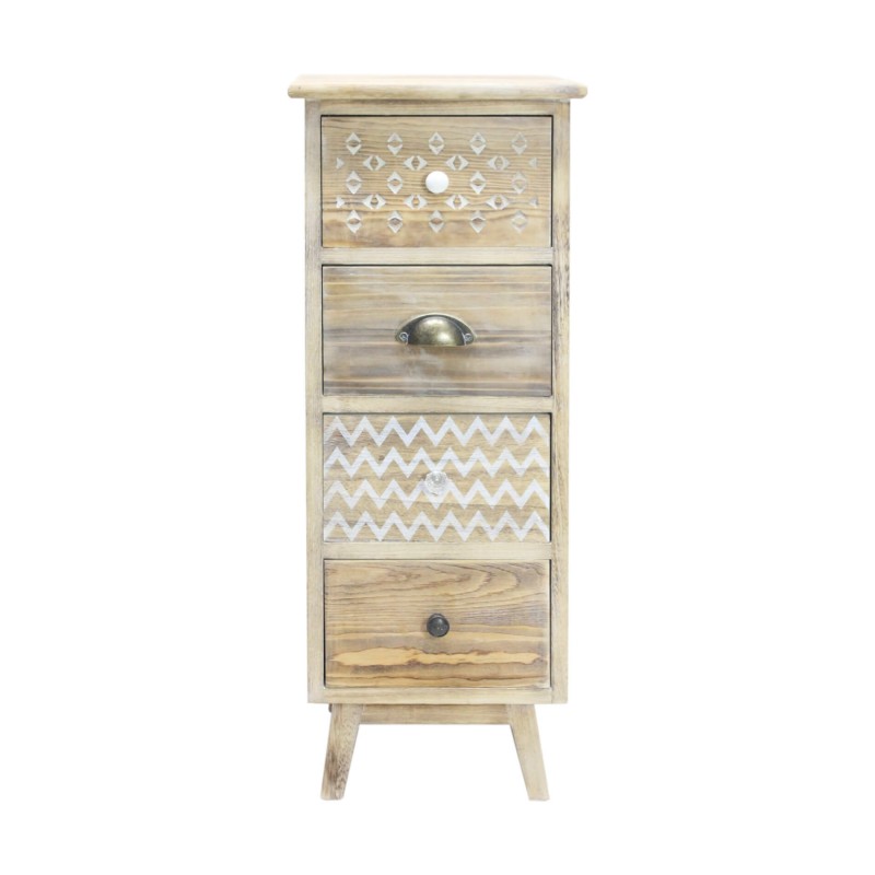 Rebecca Mobili Mesita de noche Cajonera estrecha Boho Shabby de madera 4 Cajones Dormitorio