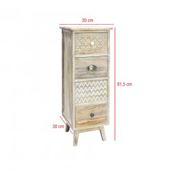 Rebecca Mobili Mesita de noche Cajonera estrecha Boho Shabby de madera 4 Cajones Dormitorio