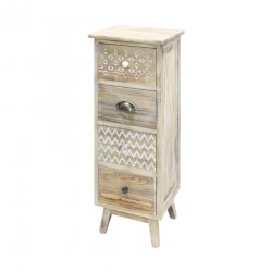 Rebecca Mobili Narrow Bedside Cabinet 4 Drawers Boho Shabby Wood for Bedroom