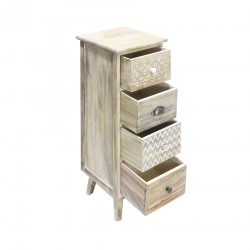 Rebecca Mobili Narrow Bedside Cabinet 4 Drawers Boho Shabby Wood for Bedroom