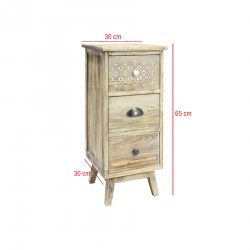 Rebecca Mobili Narrow Bedside Table 3 Drawer Antique Wood Nightstand for Bedroom