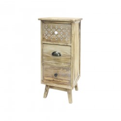 Rebecca Mobili Narrow Bedside Table 3 Drawer Antique Wood Nightstand for Bedroom