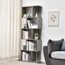 Rebecca Mobili Modern Bookcase 5 Shelves in Grey Wood for Living Room Office