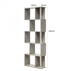 Rebecca Mobili Modern Bookcase 5 Shelves in Grey Wood for Living Room Office