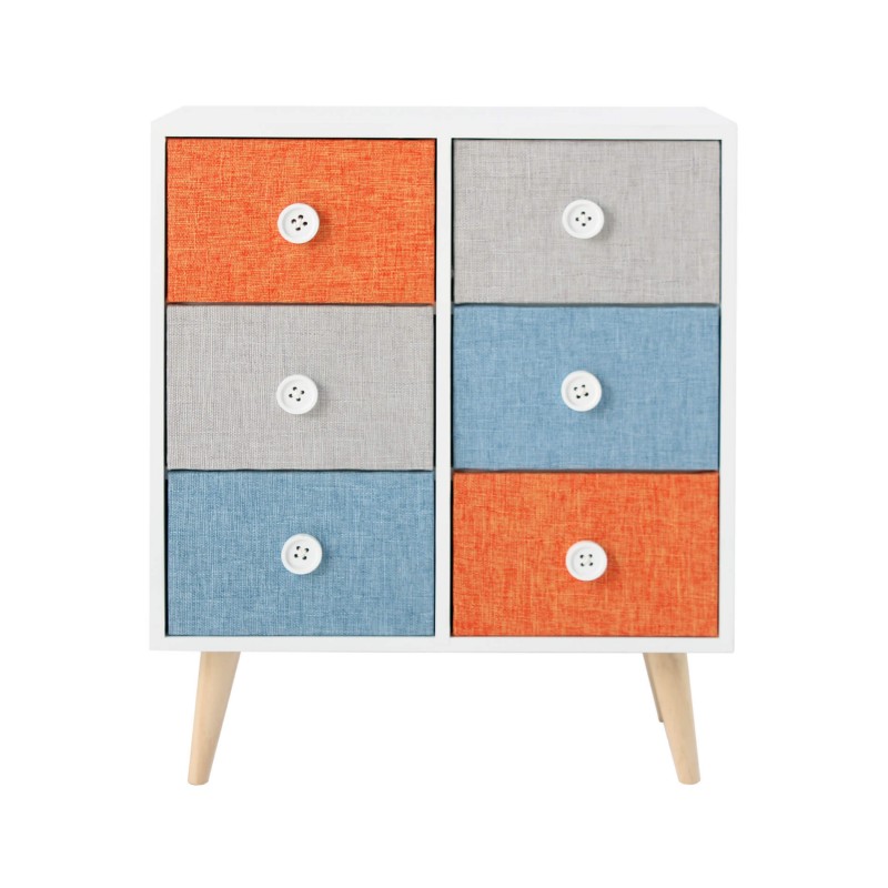 Rebecca Mobili Chest of Drawers Wooden Storage Unit 6 Drawers Modern Colourful Fabric