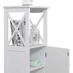 Rebecca Mobili Column Cabinet White Wooden with Shelves Door for Bathrooms