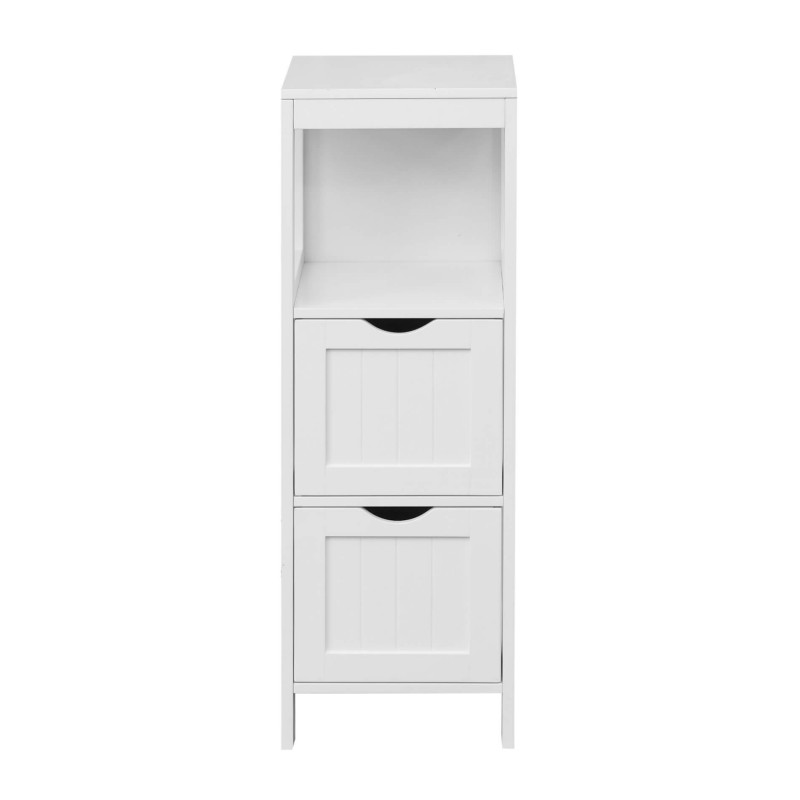 Rebecca Mobili Column Cabinet White Wooden Bathroom Cabinet with 2 Drawers and Shelf