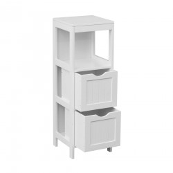 Rebecca Mobili Column Cabinet White Wooden Bathroom Cabinet with 2 Drawers and Shelf